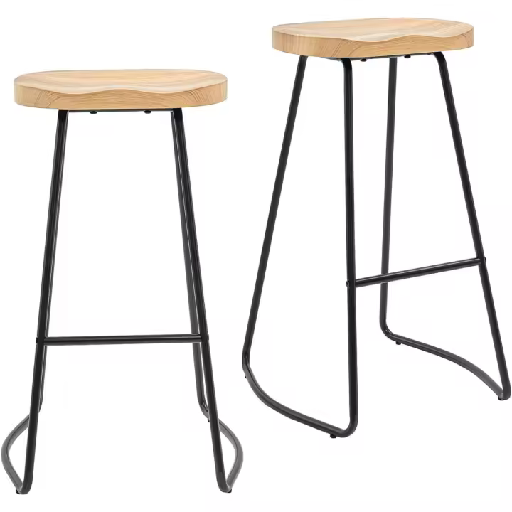 74 cm Juego de 2, Altura de Mostrador, Sin Respaldo, Alta Cocina, Madera, Taburetes de Bar Juego de 2 - 1