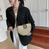 Bolso de paja para mujer, bandolera semicircular hecha a mano de ratán, bolso de mano para viaje y playa - details 9