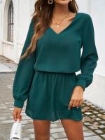 Minivestido informal de manga larga con cuello en V para mujer, color sólido, 2025 - details 9