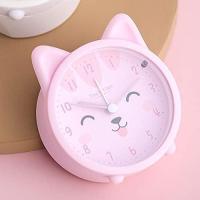 Reloj despertador para bebé con diseño de perro o gato, silencioso, de cuarzo, para escritorio y mesita de noche, rosa - details 2