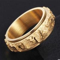 Mantra de seis caracteres giratorio de acero de titanio para hombre, anillo con esvástica, corazón, sutra, nube auspiciosa - details 3