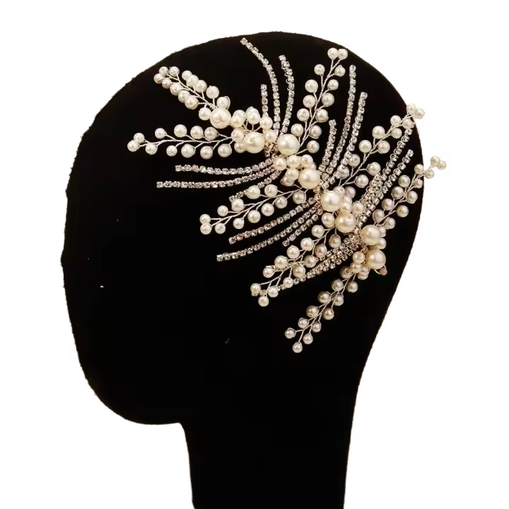 Pinza para el pelo de novia de cristal de estilo francés, forma de ramas, horquilla plateada para novia, tocado de boda de perlas de lujo, accesorios para novia - 1