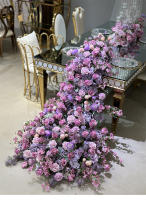 Camino de mesa de rosa púrpura de lujo, telón de fondo de boda, marco de arco de cuerno, arreglo de decoración, soporte de flores para escenario Floral, centro de mesa Ba - details 0