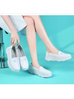 Zapatos de enfermera de piel auténtica para mujer, suela suave, transpirables, antideslizantes, de suela plana, color blanco - details 1