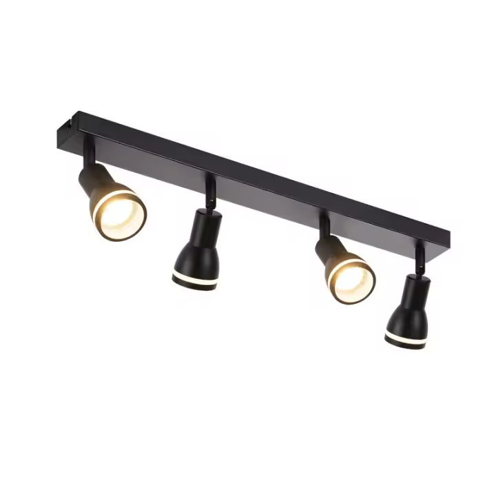 CBJKTX Lámpara de techo de 4 puntos, lámpara de techo de metal negro GU10, focos giratorios interiores para cocina, oficina, dormitorio sin - 1