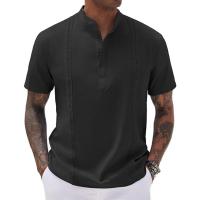 Camisa de manga corta para hombre, top de algodón y lino, color sólido, verano, europeo y americano - details 2