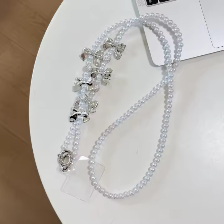 Cordón para teléfono móvil con forma de corazón y lazo, cordón Diagonal con tarjeta, cadena cruzada para teléfono Y2k, cadena para teléfono móvil DIY con cuentas - 1