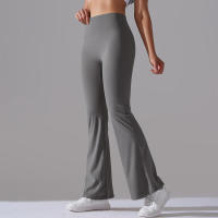 Leggings de yoga de color sólido para mujer, pantalones acampanados de cintura alta, elásticos, entrenamiento, pierna ancha - details 8