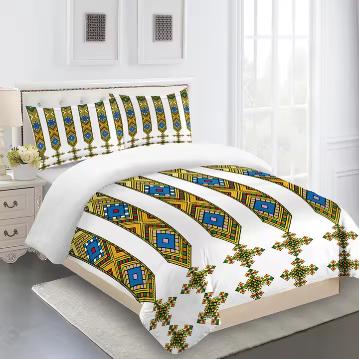 Juego de Tres Piezas con Diseño Tradicional Europeo y Etíope Simple para el Hogar Estilo Marroquí Incluye Funda de Edredón y Dos Fundas de Almohada - 1