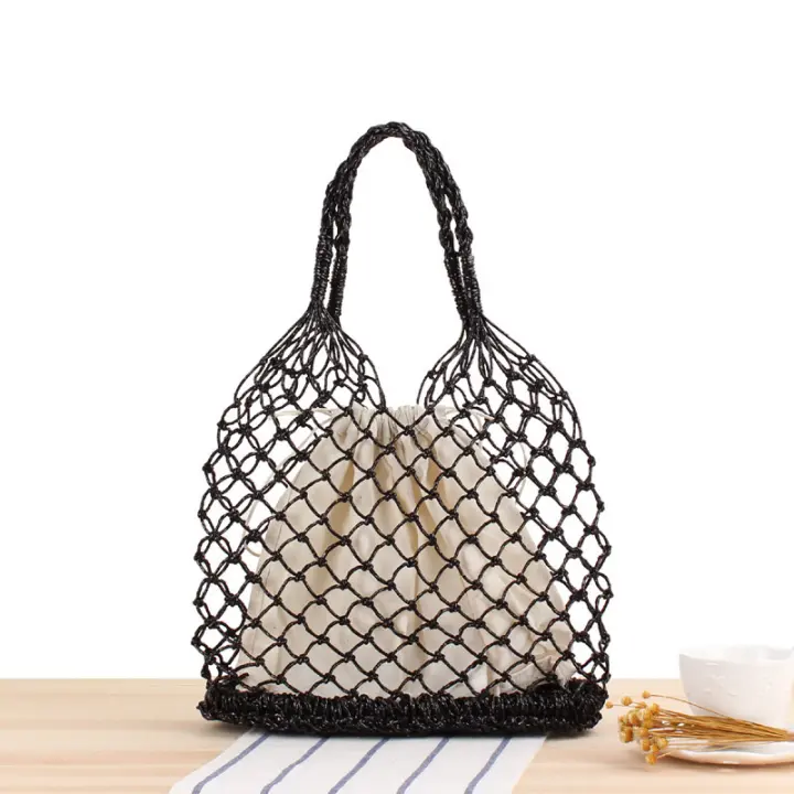 Instagram-Bolso de mano tejido con hierba para mujer, bolsa de playa con gancho de mano de hilo dorado y plateado sólido, a la moda, nuevo - 1