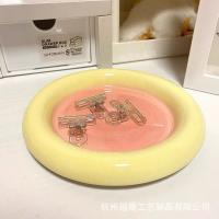 Crema pintada a mano gordita linda cerámica desayuno postre plato plato de cena plato de almacenamiento de alto valor pequeño - details 4