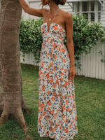 Nueva moda mujer vestido largo elegante sin mangas con cuello Halter vestido Floral vestido de verano gran oferta S-XL - details 0