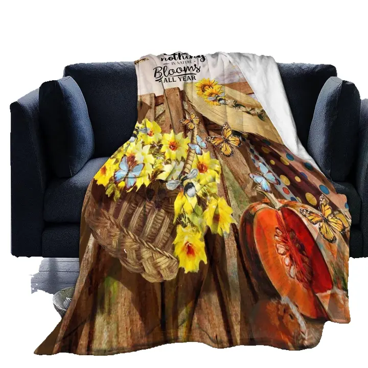 Be Patient with Yourself-Manta de lana de franela de granja de girasoles para sofá cama, manta cómoda súper suave para niños, Adults-Q77 - 1