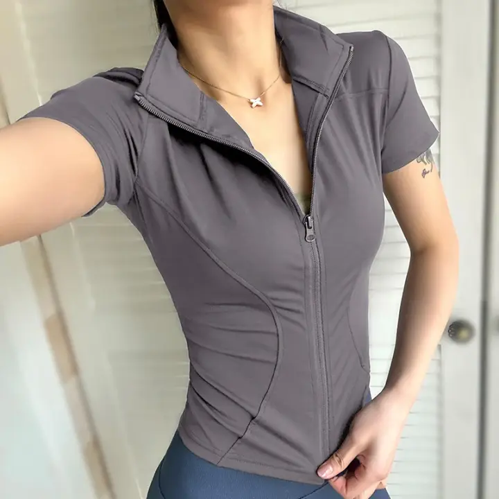 Camiseta Ajustada con Cremallera para Mujer Ropa de Yoga de Secado Rápido - 1