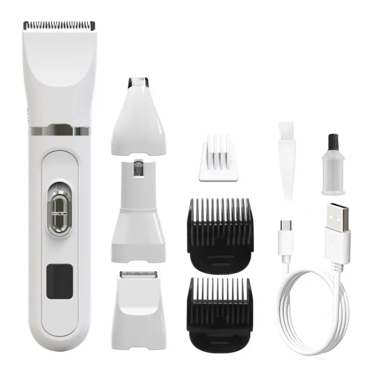 Kit de cortapelos para perros con amoladora de uñas, juego de recortador de patas de gato silencioso inalámbrico 4 en 1, recortador de pelo para mascotas con pantalla de alimentación transparente USB recargable de bajo ruido, afeitadora para perros y gato - 1