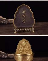 Estilo tibetano de cobre puro que ofrece el antiguo Dios de la riqueza de cinco caminos dorado, adorno de taza de plato de agua - details 10