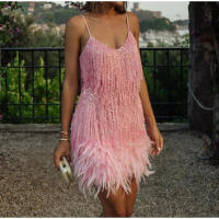 Vestido corto con lentejuelas y borlas para mujer, minivestido Sexy con tirantes finos y costuras, elegante, para fiesta y Club - details 4