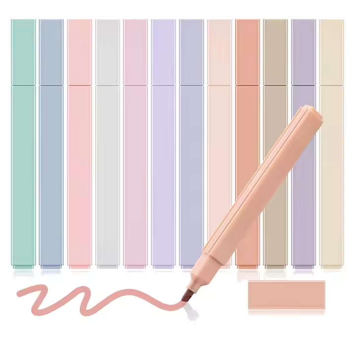 Destacadores Estéticos de Alta Calidad Colores Lindos Punta Suave Sin Sangrado 12 Colores - 1