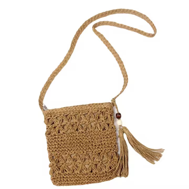 Bolsos de mensajero huecos para mujer, bolso de hombro tipo bandolera tejido con borlas, bolso de paja informal para playa, Bolsa femenina - 1