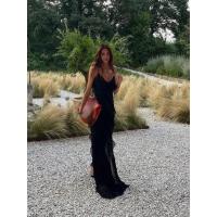 Vestido Largo de Primavera-Verano para Mujer Sin Tirantes, Transparente, Abertura con Encaje en la Cintura - details 2