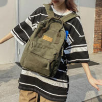 Mochila de lona de algodón para hombres y mujeres, mochilas vintage para viajes y desplazamientos, gran capacidad, color sólido, - details 4