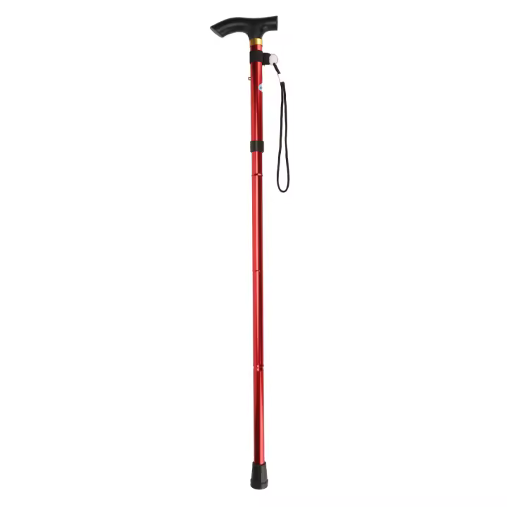 Muleta plegable de 5 secciones para adultos, bastón ergonómico estable y ligero para caminar, para viajes, senderismo al aire libre, Color Rojo - 1