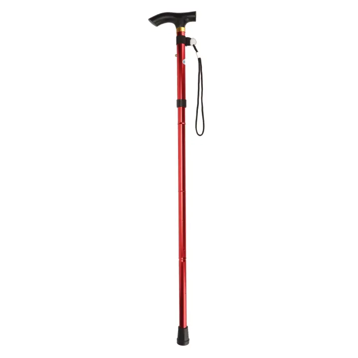 Muleta plegable de 5 secciones para adultos, bastón ergonómico estable y ligero para caminar, para viajes, senderismo al aire libre, Color Rojo - 1