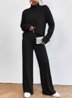 Traje de punto de manga larga con cuello alto para mujer, suéter informal, pantalones sueltos, traje de dos piezas, Otoño e Invierno - details 10
