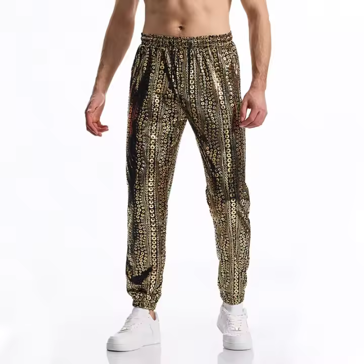 Modo vagues circulaires estampage à chaud hommes pantalones décontractés Harajuku Hip Hop Disco fête Streetwear cordón pantalon discoteca - 1