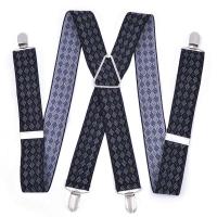 Espalda grande en forma de X para hombre con pantalones elásticos, tirantes para mujer, clip de 55 pulgadas, cuadros rojos, negros y blancos - details 0