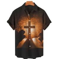 Camisas hawaianas con estampado 3D de Dios, Jesús y María para hombre, pantalón corto informal de manga larga, camiseta, ropa superior, blusas con botones - details 2