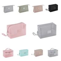 Bolsa de maquillaje de mano de malla portátil informal, bolsa de aseo de almacenamiento con cremallera ligera, estuches de cosméticos cuadrados de gran capacidad para exteriores - details 0