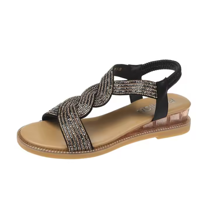 Zapatos Verano 2025 Mujer, Sandalias de Cuesta Coreanas, Punto Redondo, con Lentejuelas, Estilo Hada, Banda Elástica Unica, Sandalias Romanas, Zapatos de Tacón de Mujer, Zapatos Mujer Fiesta - 1