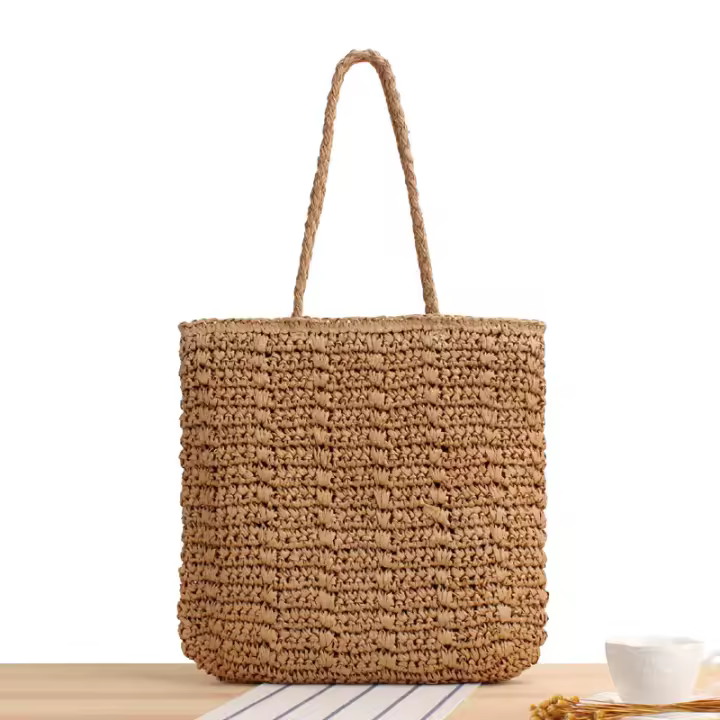 Bolso de mano de ocio étnico francés, hombro tejido Vertical, Cuadrado de hierba de verano - 1