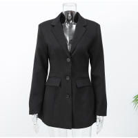 Minivestido Blazer negro a la moda para mujer, vestido elegante de cintura alta con cuello de pico y manga larga con una hilera de botones, Vestidos de viaje para mujer 2024 - details 0