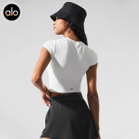 Alo yoga manga corta casual versátil ajuste rápido secado top ropa de yoga pilates deporte camiseta manga corta - details 1