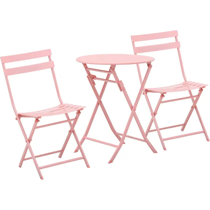 Conjunto de Muebles de Jardín Plegable Mesa Redonda y 2 Sillas de Terraza Marco de Acero y Respaldo - 1