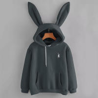 Sudadera con capucha para mujer, suéter de manga larga con Orejas de conejo/gato, con bolsillo frontal, Top - details 6