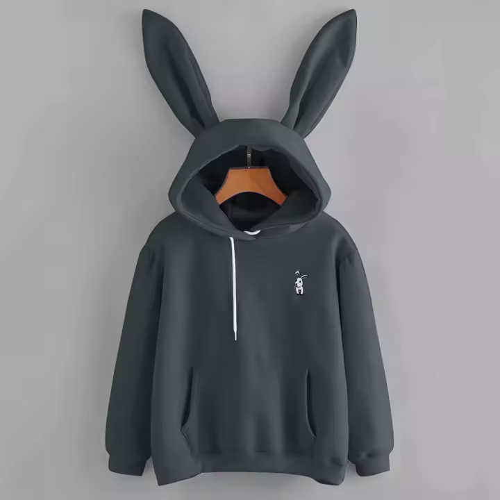 Sudadera con capucha para mujer, suéter de manga larga con Orejas de conejo/gato, con bolsillo frontal, Top - 1