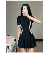 Traje de baño para mujer, traje de baño deportivo de una pieza para aguas termales, corte ajustado simple y conservador, traje de baño de vacaciones estilo vestido - details 12