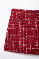 Abrigo de Moda de Otoño para Mujer Cuello Cerrado, Manga Larga, Textura a Cuadros Rojo, Abrigo Exterior Delgado con Bolsillos de Abrigo de Viento y Lluvia - details 15