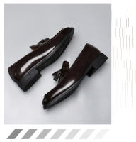 Británico pequeños zapatos de cuero de los hombres jóvenes puntiagudo borla beanie zapatos mocasines - details 6