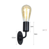 Candelabros de pared Vintage E27, lámpara de tubo de agua con interruptor O, lámpara Steampunk para pasillo y sótano, color negro - details 3
