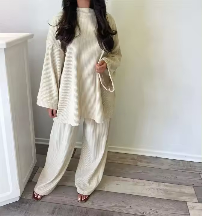 Conjunto de Pantalones de Color Sólido para Mujer Primavera Otoño Pantalones de Pierna Ancha y Manga Larga Conjunto de Dos Piezas de Moda - 1
