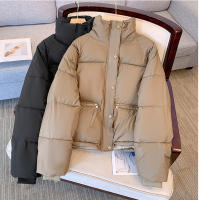 Women short thick cotton padded puffer jacket winter stand collar zipper basic coat outwear - details 4