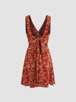 Vestido de mujer de cuello V con flores rotas, pequeño fresco y elegante vestido de temperamento - details 2