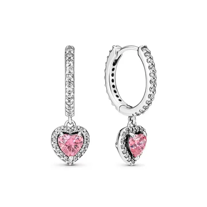Pendientes abrazadores con halo de corazón y anillo de plata, brillantes 291445 C01 - 1