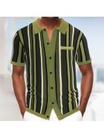 Verano de los hombres cárdigan de punto camiseta de manga corta solapa rayas casual polo camisa de los hombres. - details 6