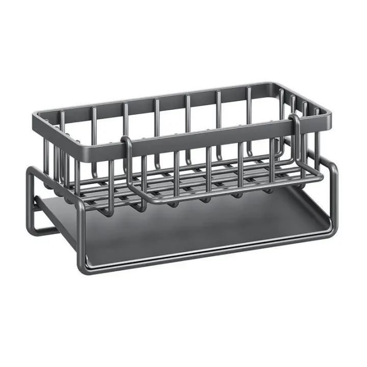 Organizador de fregadero de acero inoxidable con bandeja autodrenante para toallero de esponja, soporte para paños de cocina, súper baño - 1