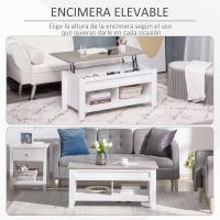 Mesa de Centro Elevable Mesa de Café con Encimera Elevable 2 Compartimentos Abiertos y Espacio Oculto de Almacenaje 105x50x49 cm Blanco y Efecto Mármol - details 3